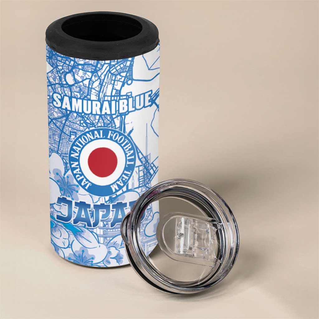 Custom Japan Football 4 in 1 Can Cooler Tumbler Go Samurai Blue Sakura Tokyo Style