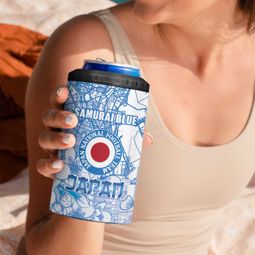 Custom Japan Football 4 in 1 Can Cooler Tumbler Go Samurai Blue Sakura Tokyo Style