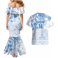 Custom Japan Football Couples Matching Mermaid Dress and Hawaiian Shirt Go Samurai Blue Sakura Tokyo Style
