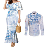 Custom Japan Football Couples Matching Mermaid Dress and Long Sleeve Button Shirt Go Samurai Blue Sakura Tokyo Style