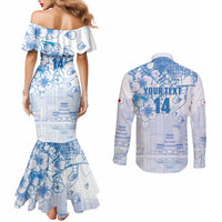 Custom Japan Football Couples Matching Mermaid Dress and Long Sleeve Button Shirt Go Samurai Blue Sakura Tokyo Style