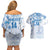 Custom Japan Football Couples Matching Off Shoulder Short Dress and Hawaiian Shirt Go Samurai Blue Sakura Tokyo Style