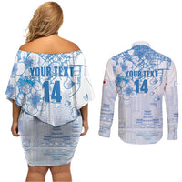 Custom Japan Football Couples Matching Off Shoulder Short Dress and Long Sleeve Button Shirt Go Samurai Blue Sakura Tokyo Style