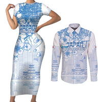 Custom Japan Football Couples Matching Short Sleeve Bodycon Dress and Long Sleeve Button Shirt Go Samurai Blue Sakura Tokyo Style