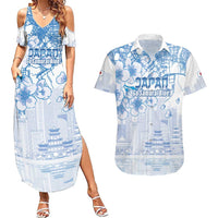 Custom Japan Football Couples Matching Summer Maxi Dress and Hawaiian Shirt Go Samurai Blue Sakura Tokyo Style