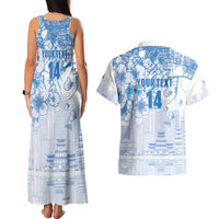 Custom Japan Football Couples Matching Tank Maxi Dress and Hawaiian Shirt Go Samurai Blue Sakura Tokyo Style