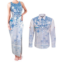 Custom Japan Football Couples Matching Tank Maxi Dress and Long Sleeve Button Shirt Go Samurai Blue Sakura Tokyo Style