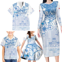 Custom Japan Football Family Matching Long Sleeve Bodycon Dress and Hawaiian Shirt Go Samurai Blue Sakura Tokyo Style