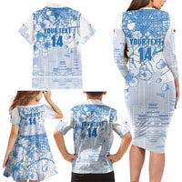 Custom Japan Football Family Matching Long Sleeve Bodycon Dress and Hawaiian Shirt Go Samurai Blue Sakura Tokyo Style