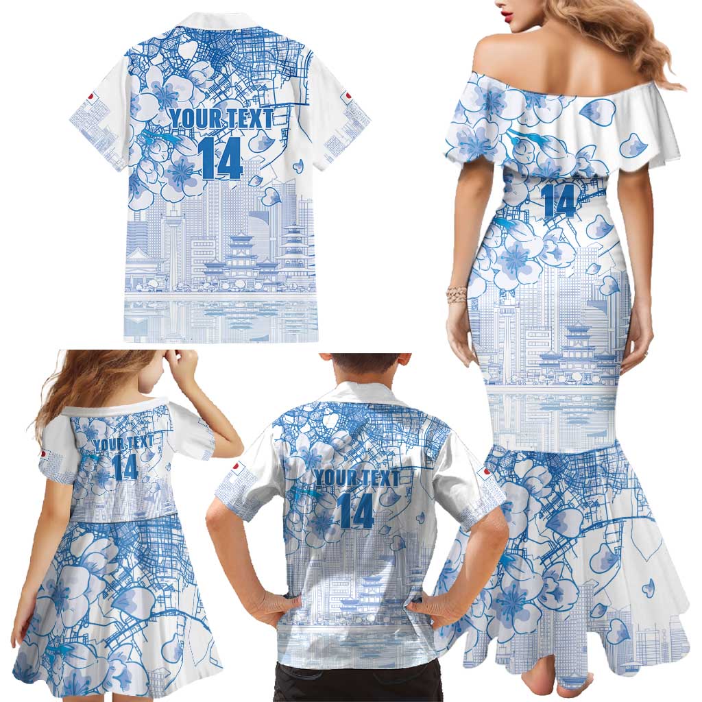 Custom Japan Football Family Matching Mermaid Dress and Hawaiian Shirt Go Samurai Blue Sakura Tokyo Style