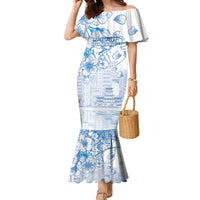 Custom Japan Football Family Matching Mermaid Dress and Hawaiian Shirt Go Samurai Blue Sakura Tokyo Style