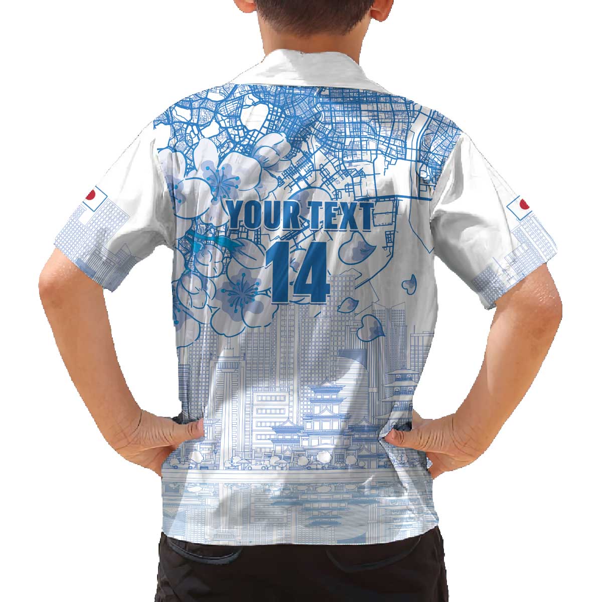 Custom Japan Football Family Matching Off The Shoulder Long Sleeve Dress and Hawaiian Shirt Go Samurai Blue Sakura Tokyo Style