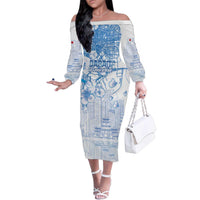 Custom Japan Football Family Matching Off The Shoulder Long Sleeve Dress and Hawaiian Shirt Go Samurai Blue Sakura Tokyo Style