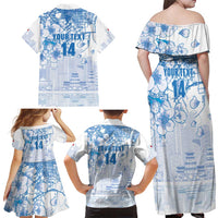 Custom Japan Football Family Matching Off Shoulder Maxi Dress and Hawaiian Shirt Go Samurai Blue Sakura Tokyo Style