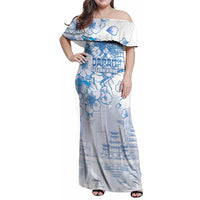 Custom Japan Football Family Matching Off Shoulder Maxi Dress and Hawaiian Shirt Go Samurai Blue Sakura Tokyo Style
