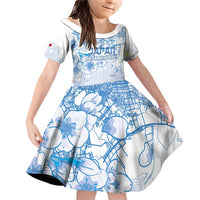 Custom Japan Football Family Matching Off Shoulder Short Dress and Hawaiian Shirt Go Samurai Blue Sakura Tokyo Style