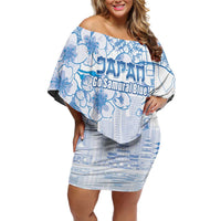 Custom Japan Football Family Matching Off Shoulder Short Dress and Hawaiian Shirt Go Samurai Blue Sakura Tokyo Style