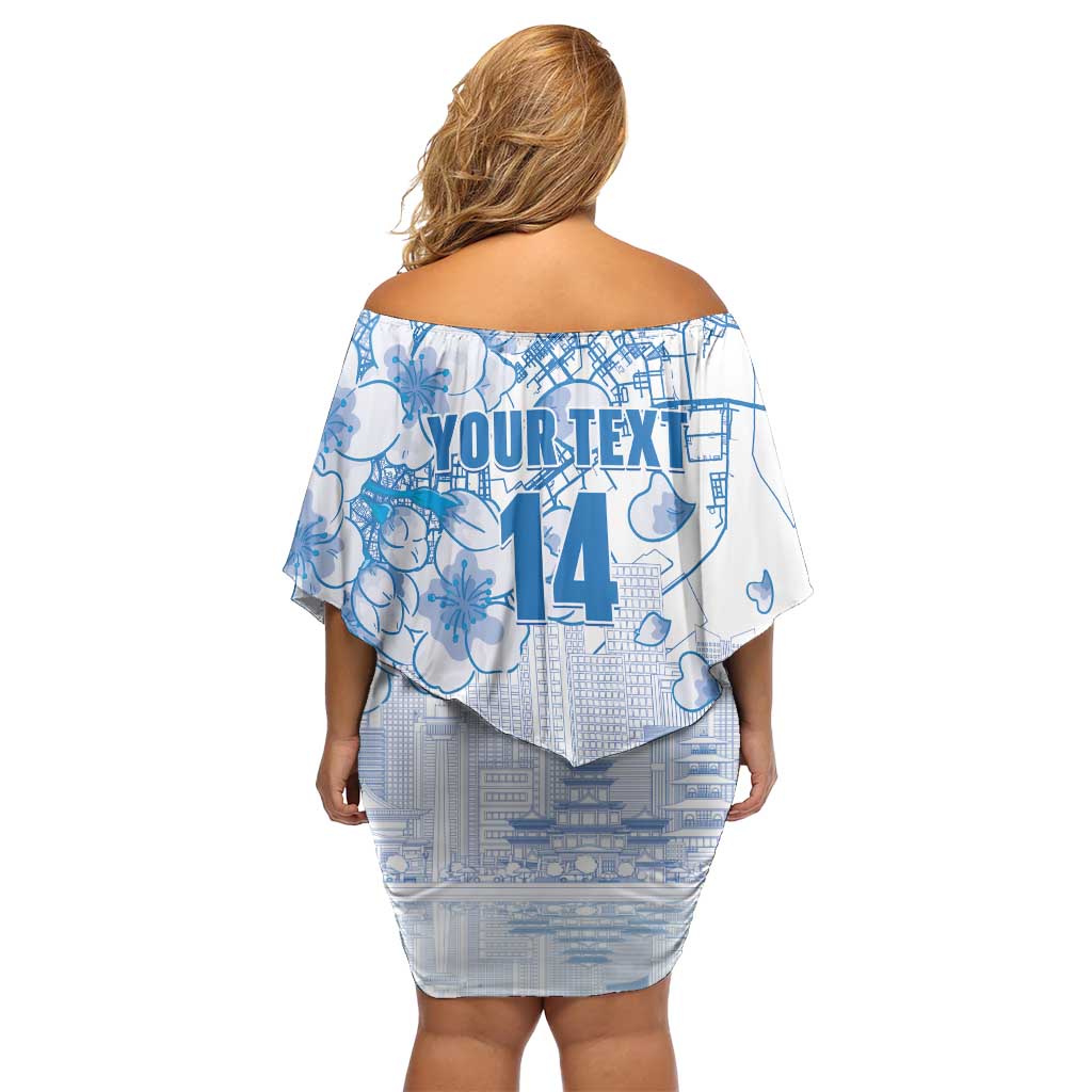 Custom Japan Football Family Matching Off Shoulder Short Dress and Hawaiian Shirt Go Samurai Blue Sakura Tokyo Style