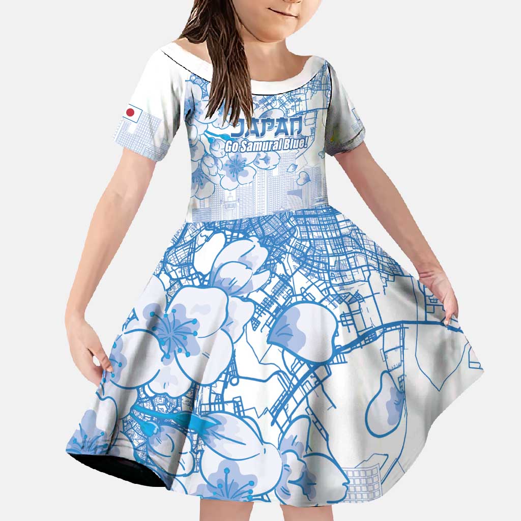 Custom Japan Football Family Matching Summer Maxi Dress and Hawaiian Shirt Go Samurai Blue Sakura Tokyo Style