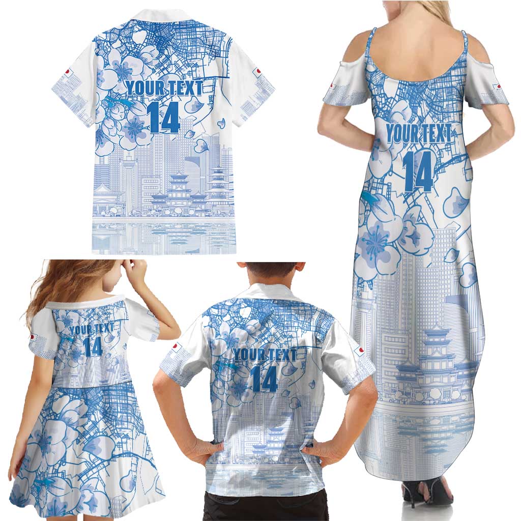 Custom Japan Football Family Matching Summer Maxi Dress and Hawaiian Shirt Go Samurai Blue Sakura Tokyo Style