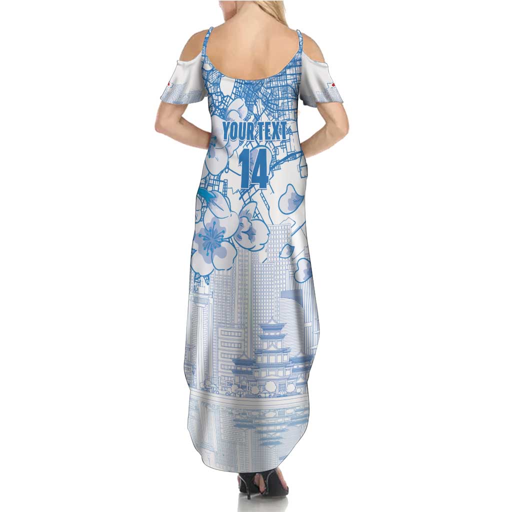 Custom Japan Football Family Matching Summer Maxi Dress and Hawaiian Shirt Go Samurai Blue Sakura Tokyo Style