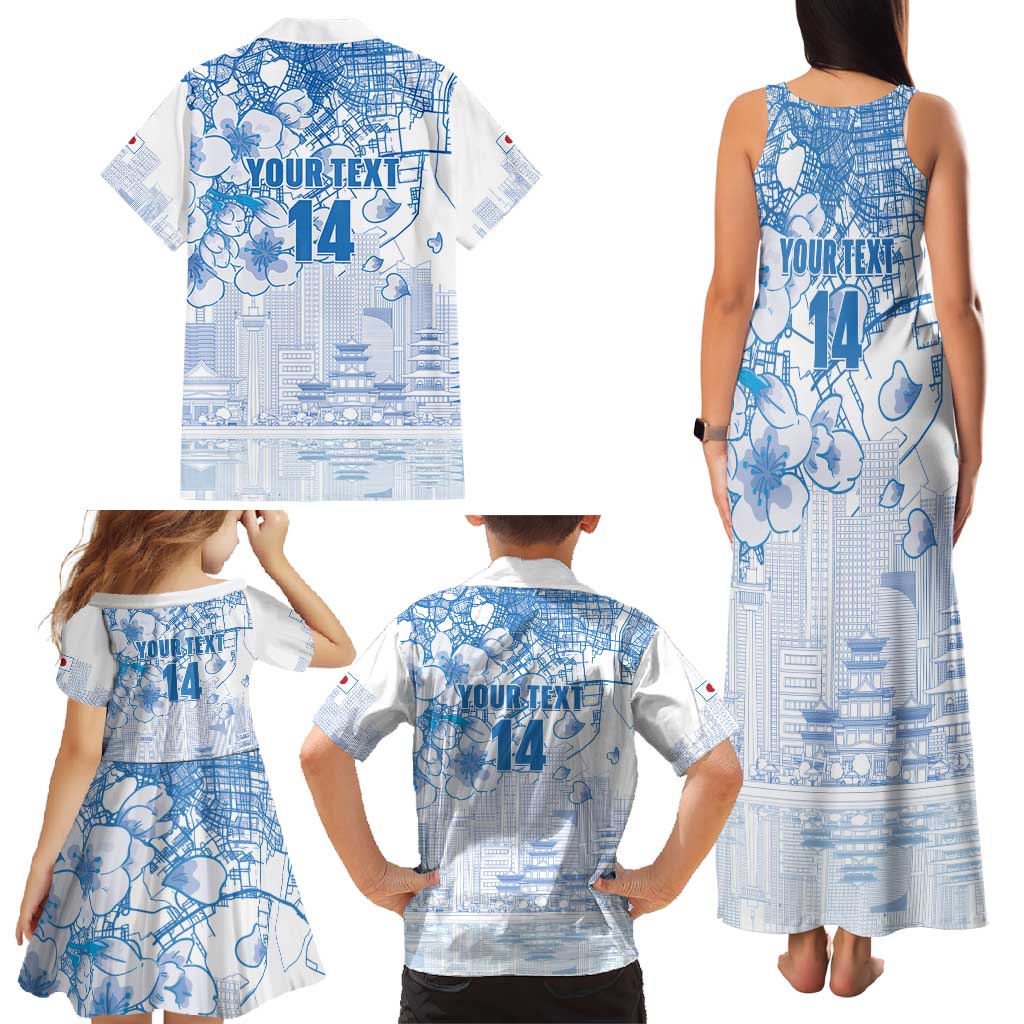 Custom Japan Football Family Matching Tank Maxi Dress and Hawaiian Shirt Go Samurai Blue Sakura Tokyo Style