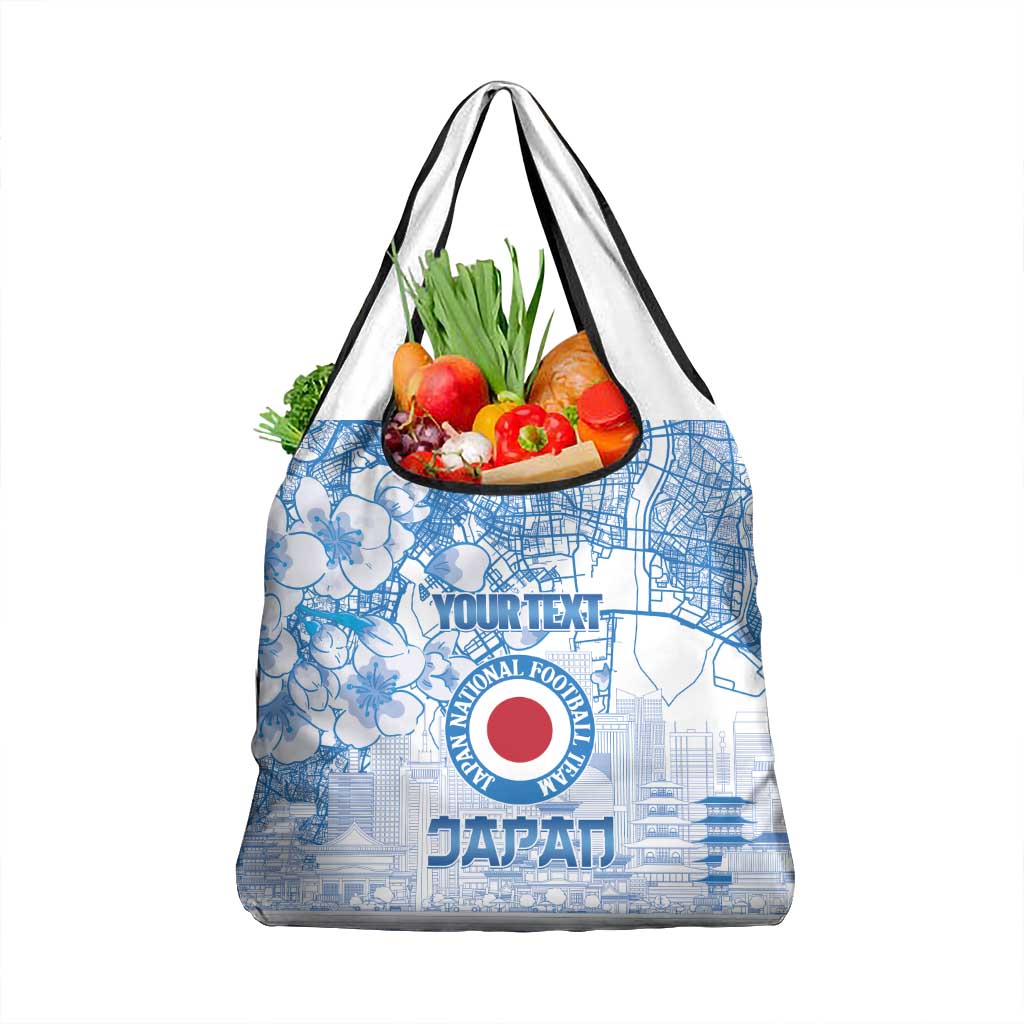 Custom Japan Football Grocery Bag Go Samurai Blue Sakura Tokyo Style