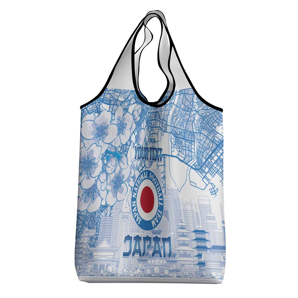 Custom Japan Football Grocery Bag Go Samurai Blue Sakura Tokyo Style