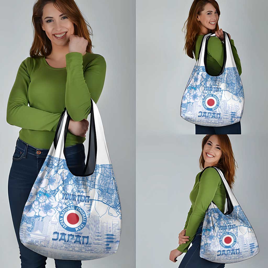 Custom Japan Football Grocery Bag Go Samurai Blue Sakura Tokyo Style