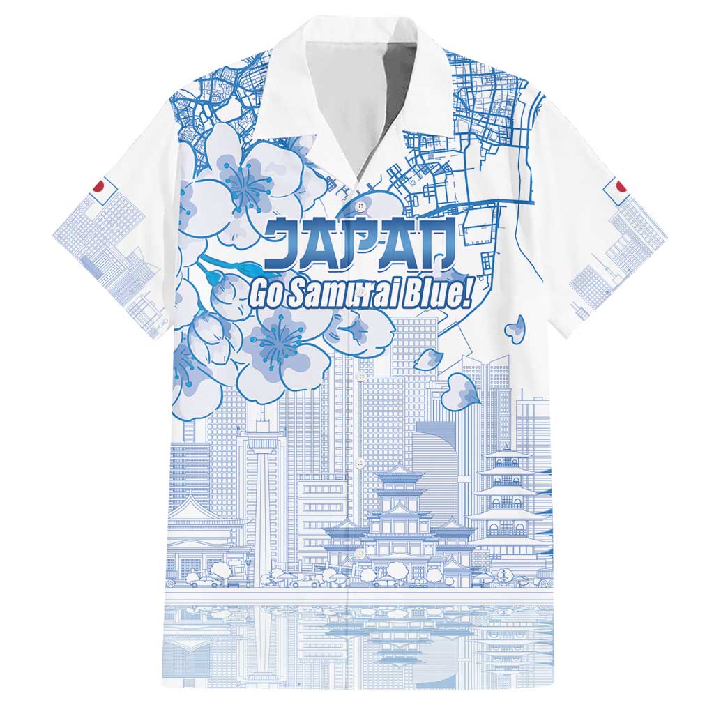 Custom Japan Football Hawaiian Shirt Go Samurai Blue Sakura Tokyo Style