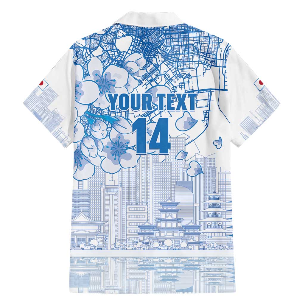 Custom Japan Football Hawaiian Shirt Go Samurai Blue Sakura Tokyo Style