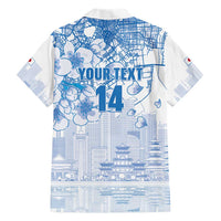 Custom Japan Football Hawaiian Shirt Go Samurai Blue Sakura Tokyo Style