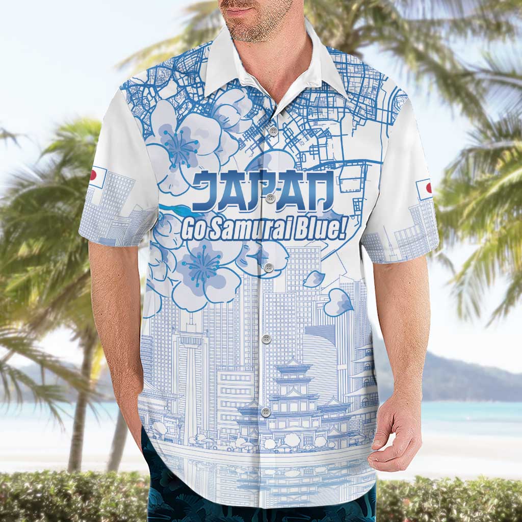 Custom Japan Football Hawaiian Shirt Go Samurai Blue Sakura Tokyo Style