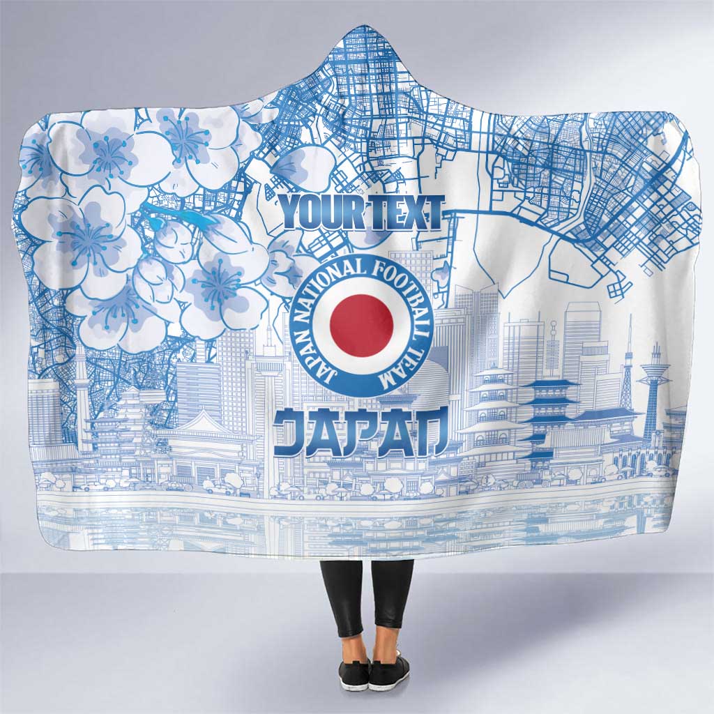 Custom Japan Football Hooded Blanket Go Samurai Blue Sakura Tokyo Style