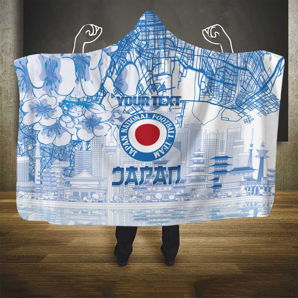 Custom Japan Football Hooded Blanket Go Samurai Blue Sakura Tokyo Style