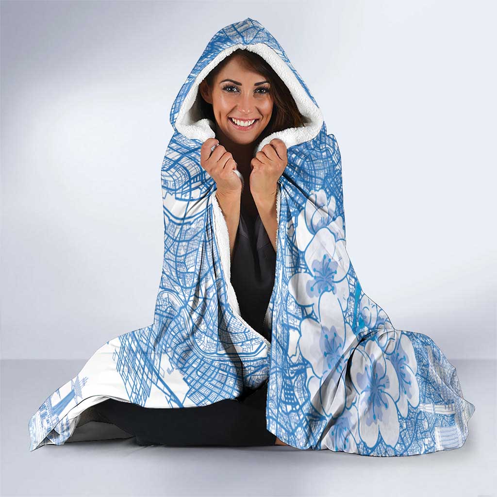 Custom Japan Football Hooded Blanket Go Samurai Blue Sakura Tokyo Style
