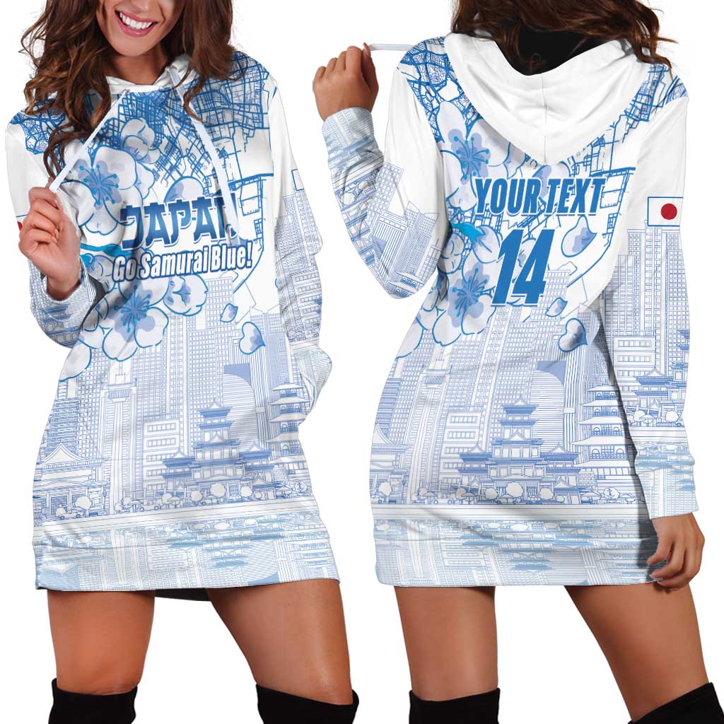 Custom Japan Football Hoodie Dress Go Samurai Blue Sakura Tokyo Style