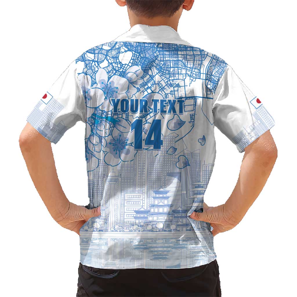 Custom Japan Football Kid Hawaiian Shirt Go Samurai Blue Sakura Tokyo Style