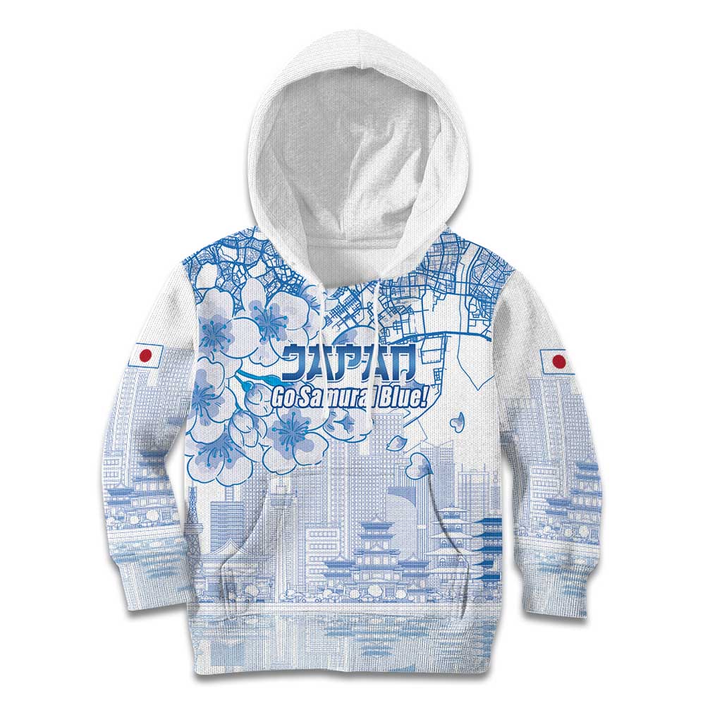 Custom Japan Football Kid Hoodie Go Samurai Blue Sakura Tokyo Style