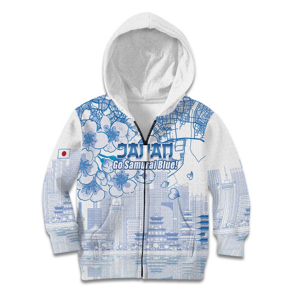 Custom Japan Football Kid Hoodie Go Samurai Blue Sakura Tokyo Style