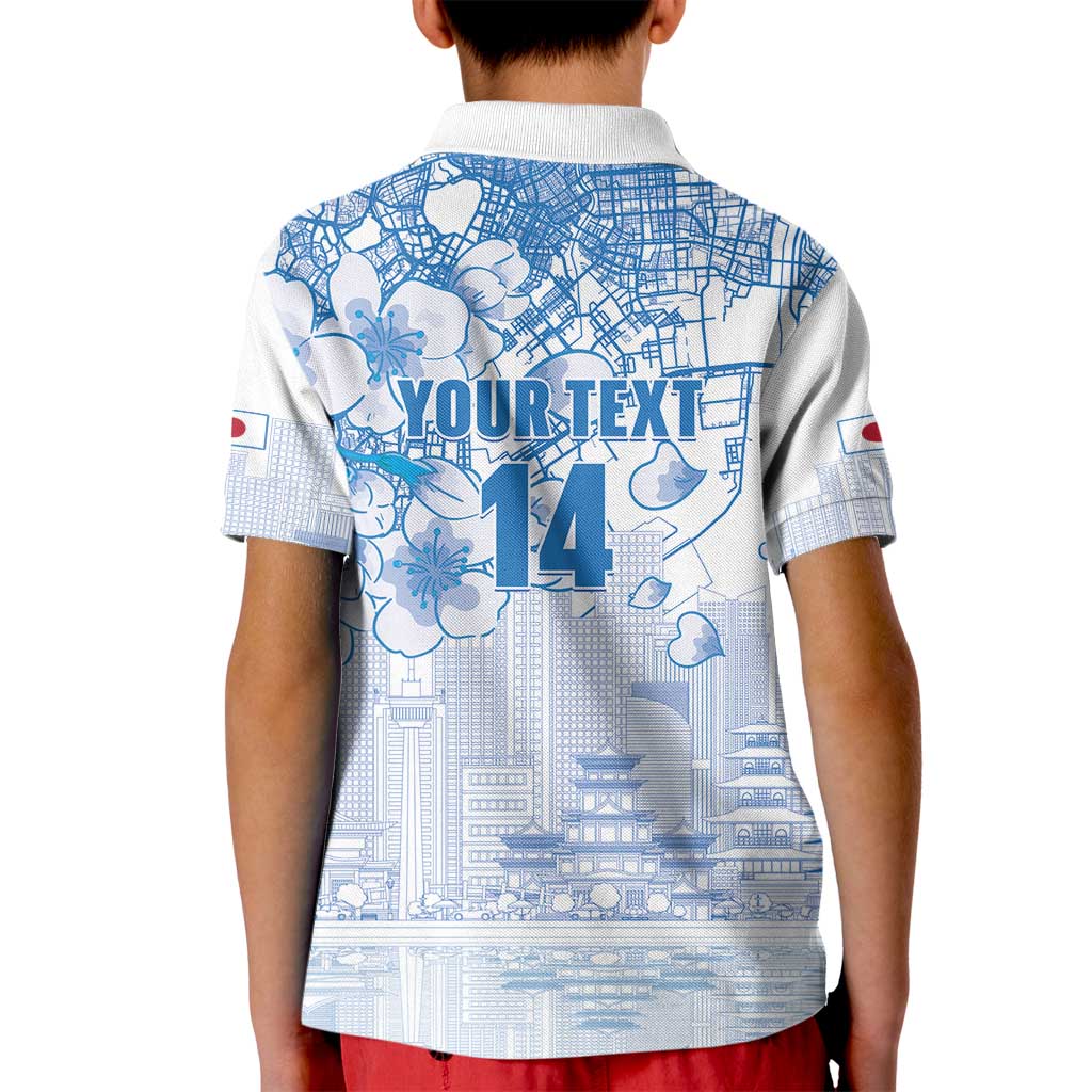 Custom Japan Football Kid Polo Shirt Go Samurai Blue Sakura Tokyo Style