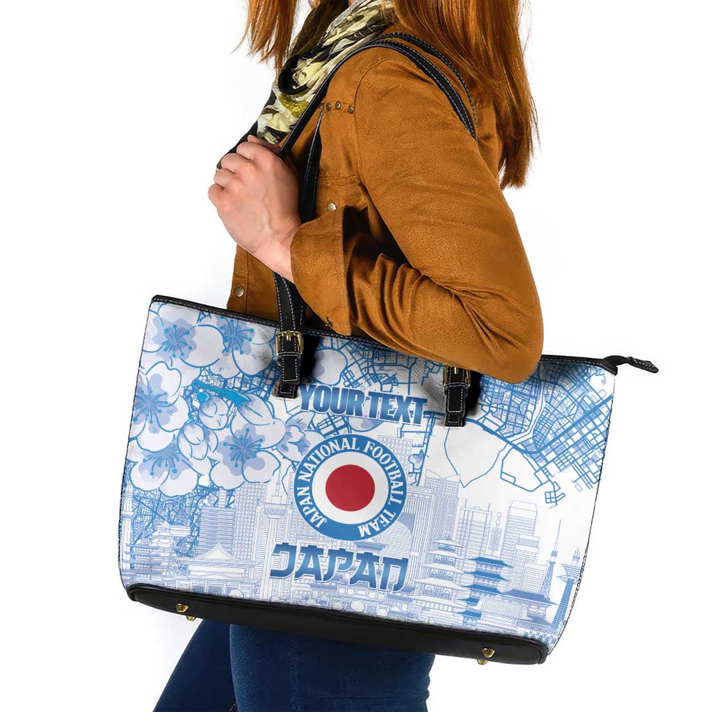 Custom Japan Football Leather Tote Bag Go Samurai Blue Sakura Tokyo Style