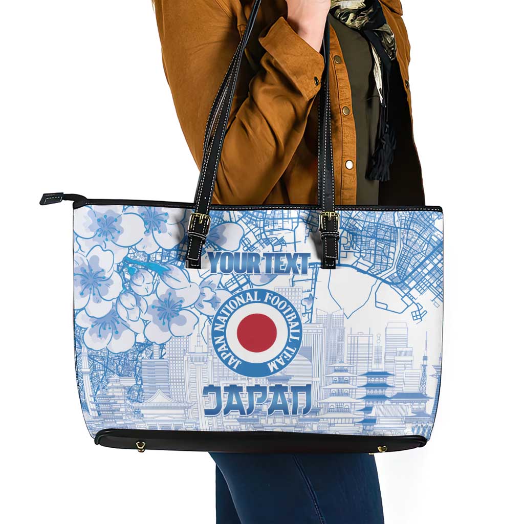 Custom Japan Football Leather Tote Bag Go Samurai Blue Sakura Tokyo Style