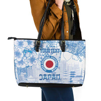 Custom Japan Football Leather Tote Bag Go Samurai Blue Sakura Tokyo Style