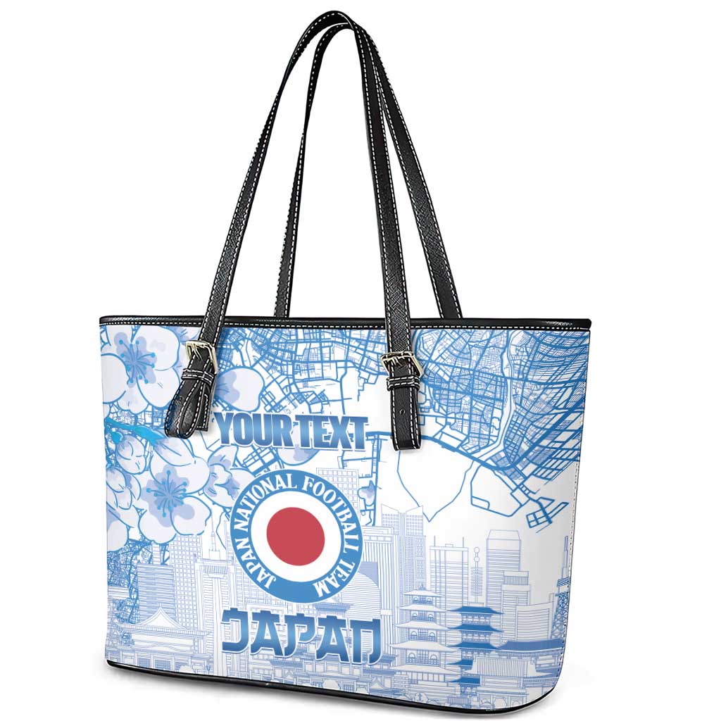 Custom Japan Football Leather Tote Bag Go Samurai Blue Sakura Tokyo Style