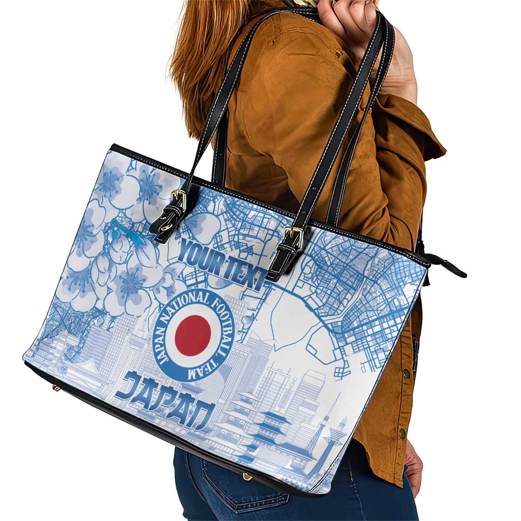 Custom Japan Football Leather Tote Bag Go Samurai Blue Sakura Tokyo Style