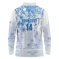 Custom Japan Football Long Sleeve Polo Shirt Go Samurai Blue Sakura Tokyo Style
