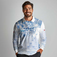Custom Japan Football Long Sleeve Polo Shirt Go Samurai Blue Sakura Tokyo Style