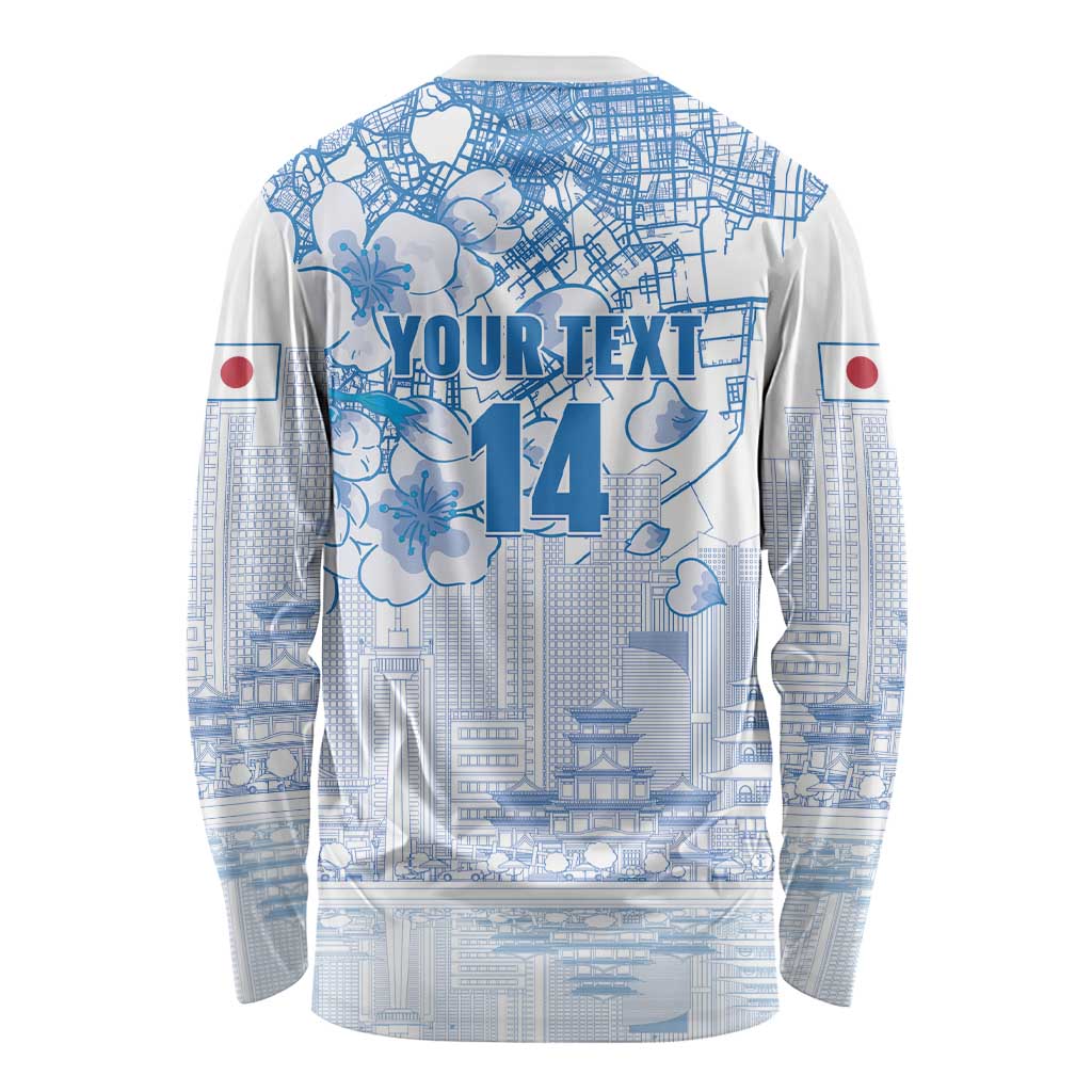 Custom Japan Football Long Sleeve Shirt Go Samurai Blue Sakura Tokyo Style