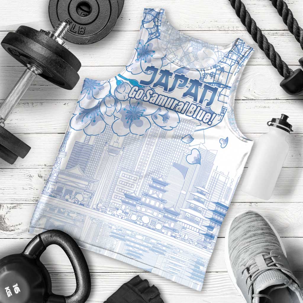 Custom Japan Football Men Tank Top Go Samurai Blue Sakura Tokyo Style
